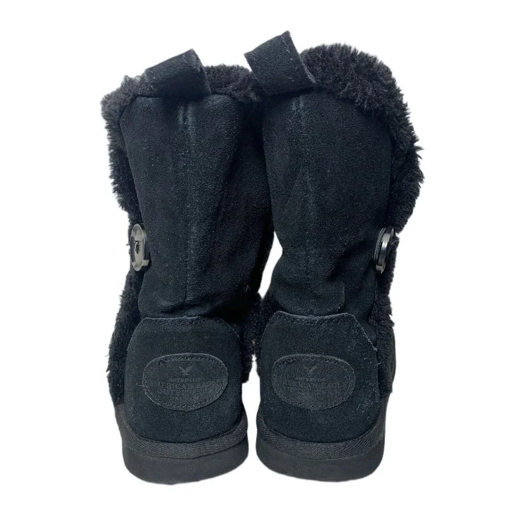 American Eagle Womens 9 Boots Black Suede Pull On Shearling Style Faux Fur Lined - Picture 5 of 8